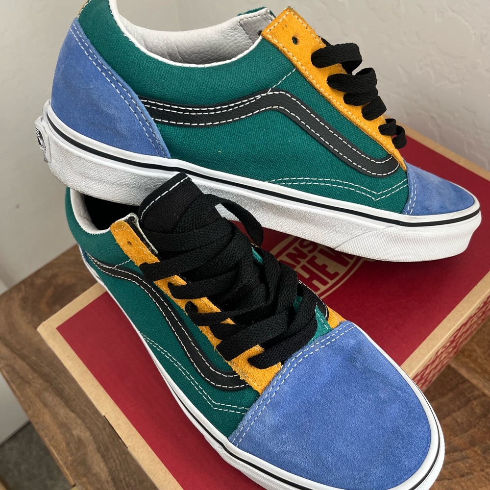 Vans Green and Blue Skate Sneakers with Suede and Canvas